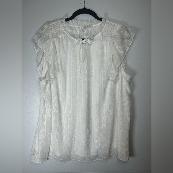 White Ruffle Sleeveless Blouse with Tie Neck. - Picture 1 of 8